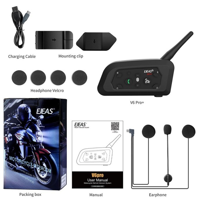 BLUETOOTH INTERCOM V6 VNETPHONE 6 RIDERS 1200M FOR HELMET SENA KILLER