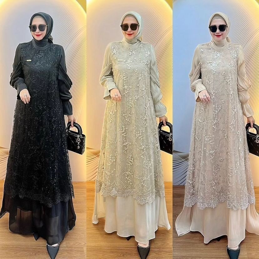 Gamis Gaun Wanita Dewasa Sysri Keluaran 2025 Kondangan Pesta Gamsis Perempuan Brokat Muslimah M L Xl