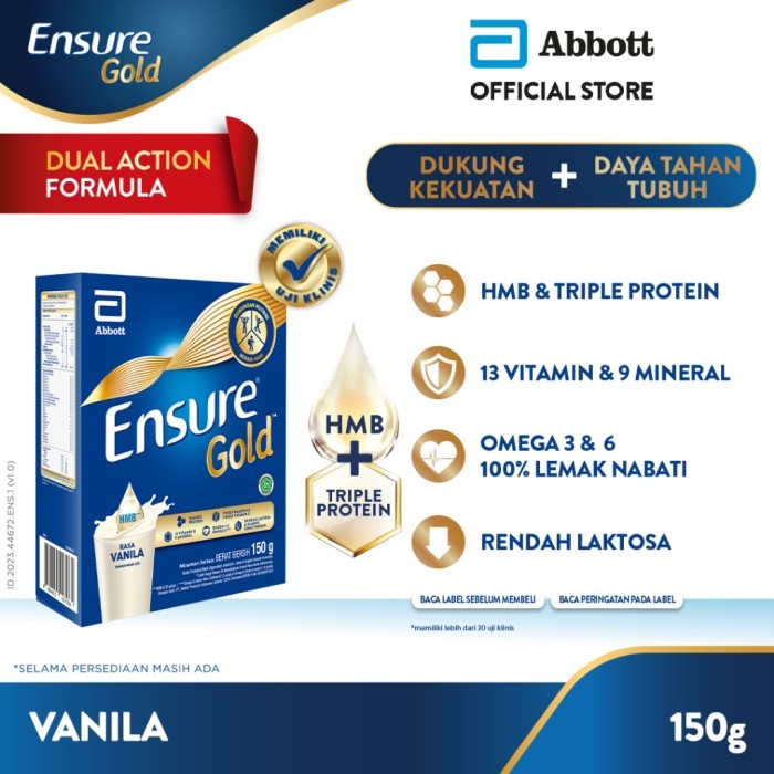 

TERLARIS ENSURE GOLD HMB VANILA 150 G - NUTRISI DEWASA RENDAH LAKTOSA MURAH!!! MURAH