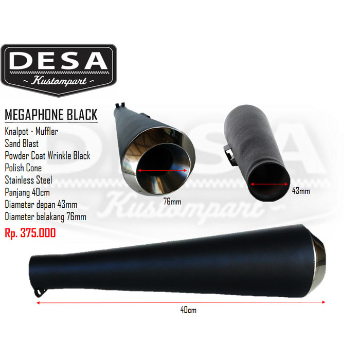 KNALPOT MOTOR MEGAPHONE BLACK READY