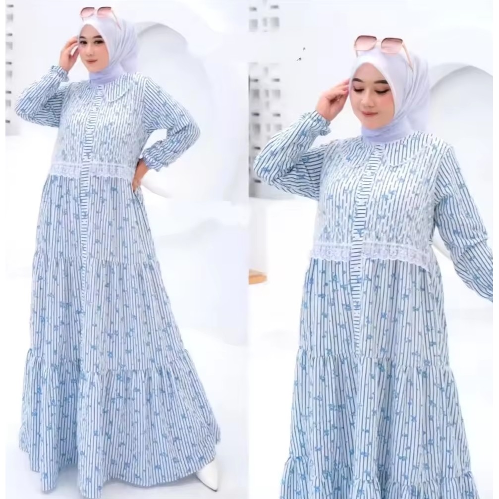 TerlarisTunik Wanita Dewasa Kekinian Unik & Cantik Motif Salur Bunga Kombinasi Brukat Korean Style