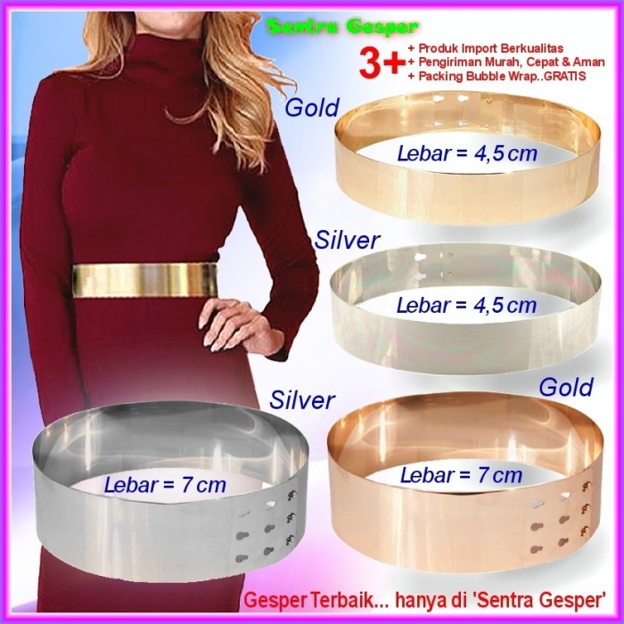Ikat Pinggang Wanita Plat Sabuk Fashion Gesper GOLD Obi Besi Cewek 4