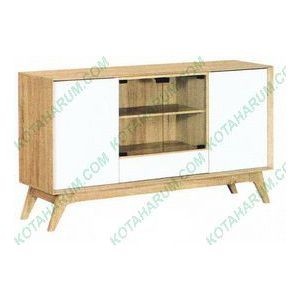 Meja Rak Tv Graver Kaca Agusto 2286 Art Deco Putih Coklat Bandung