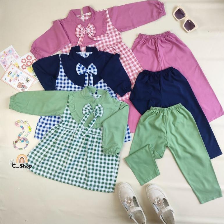 ORIGINAL one set setelan TUNIK PITA 2-10 tahun / setelan zavina haruka panjang / dress pita anak 7 8