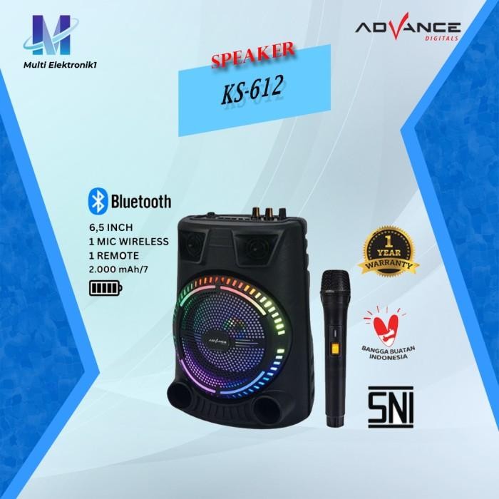 SPEAKER PORTABLE ADVANCE KS-612 KARAOKE 6.5 INCH BLUETOOTH BONUS MICROPHONE Terbaru Berkualitas