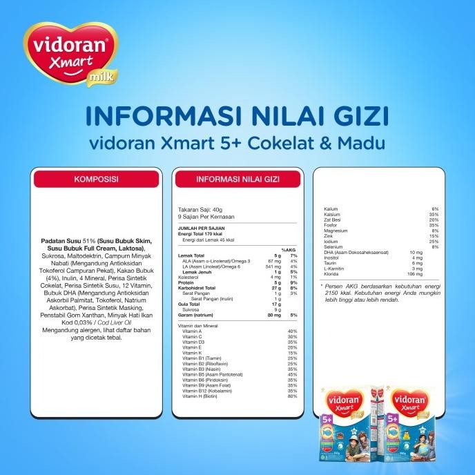 Grosir Vidoran Xmart 5+ Cokelat 350Gr Susu Formula Anak 5-12 Tahun - 3 Box