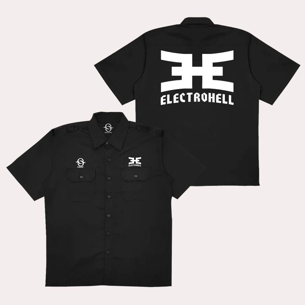 Oneshirt Kemeja Workshirt Electrohell Baju Pdh Hitam