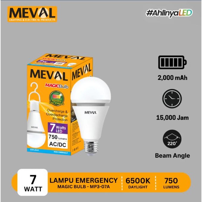 Meval Lampu Emergency Cass | Lampu Darurat Cas | Lampu Bohlam LED Emergency