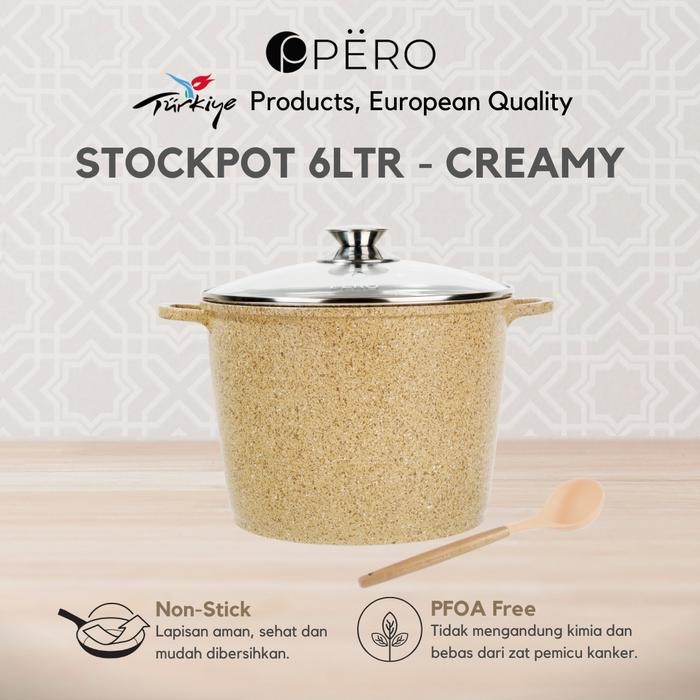 [Exclusive Koko Panci] Pero Stock Pot Panci Gentong 24cm with Glass Lid / Panci Granite Anti Lengket