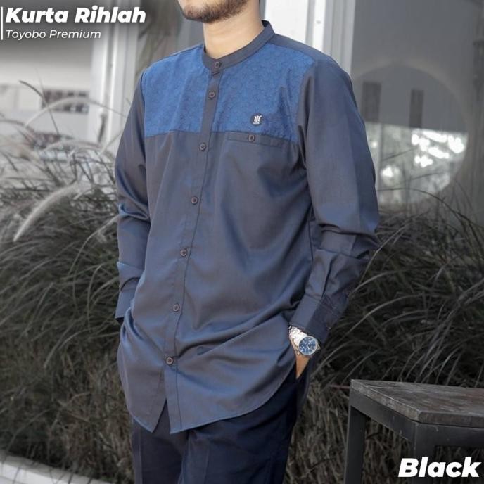 Baju Koko Kurta Kemeja Pria Dewasa Lengan Panjang Manset Rihlah Mosped Store_Marudut