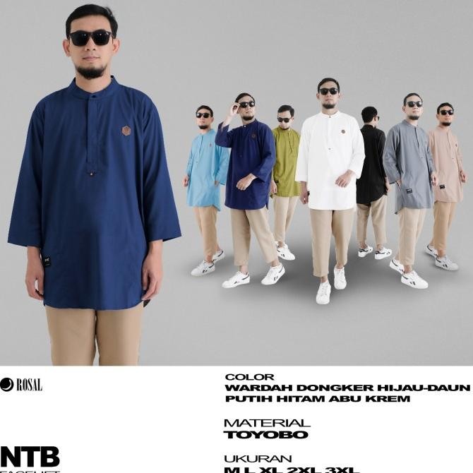 Ntb Facelift Rosal - Baju Kemeja Pria Dewasa Lengan Panjang 7/8 Kerah Koko Bahan Toyobo Astridstore4