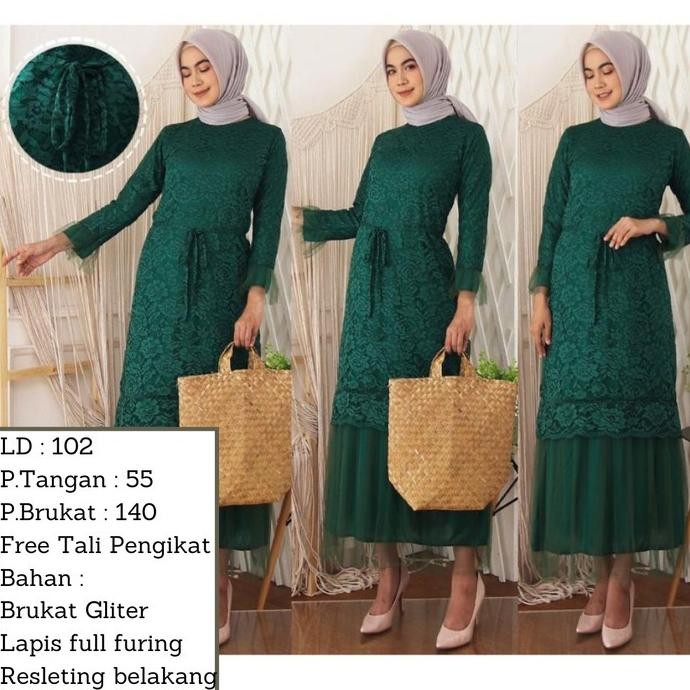 Baju Gamis Dress Wanita Muslim Fit L Lebaran Lamaran Kondangan Brokat Cecelapak9