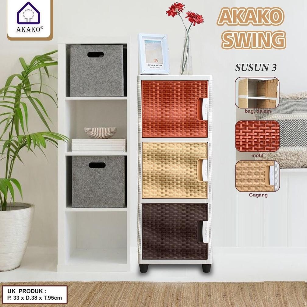 AKAKO - LEMARI PAKAIAN PLASTIK MINIMALIS/LEMARI ROTAN AKAKO SWING 3 SUSUN