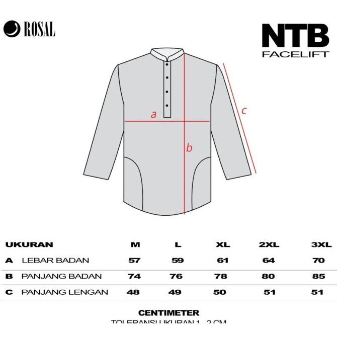 Ntb Facelift Rosal Abu-Abu - Baju Kemeja Pria Dewasa Lengan Panjang 7/8 Kerah Koko Bahan Toyobo Kerr