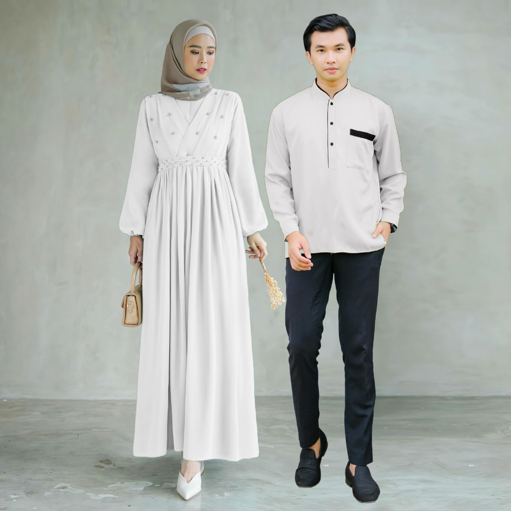 Gamis Couple Seragam Keluarga Remaja Cowok Cewek Nikahan Seserahan Gaun Kemeja Ghams Hem Cauple Musl