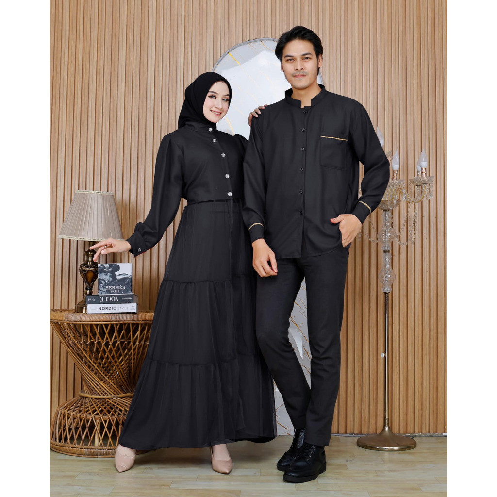 Gamis Couple Gaun Kemeja Ghams Hem Cauple Muslim Keluaran 2025 Sarimbit Pria Wanita Dewasa Family La