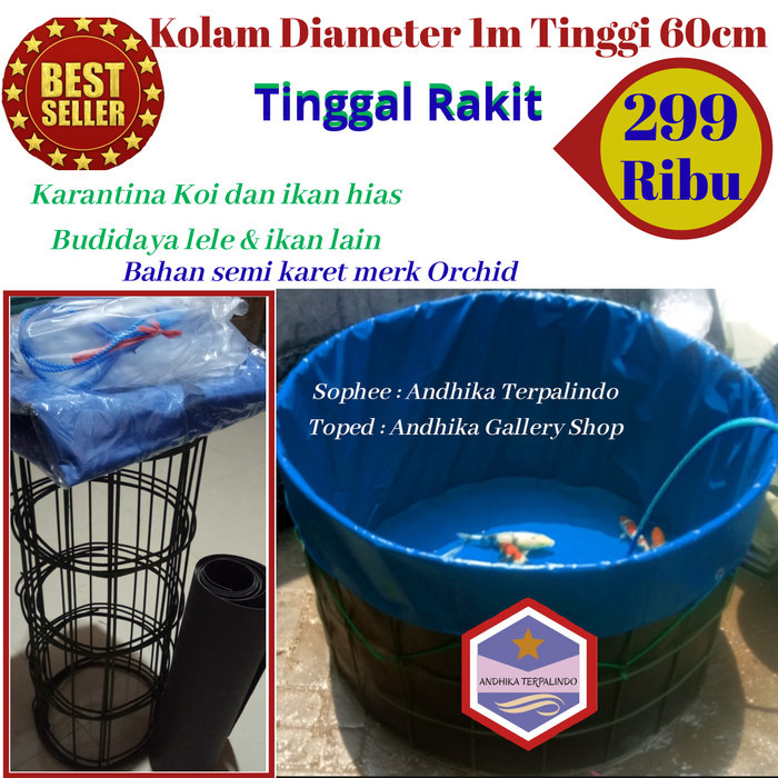 terpal kolam ikan fullset D1T0.6m/ kolam terpal bulat / terpal ikan