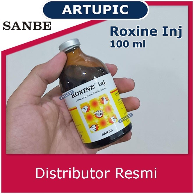 Roxine Inj 100 ml Antibiotik Enrofloxacine Hewan Ternak Sanbe