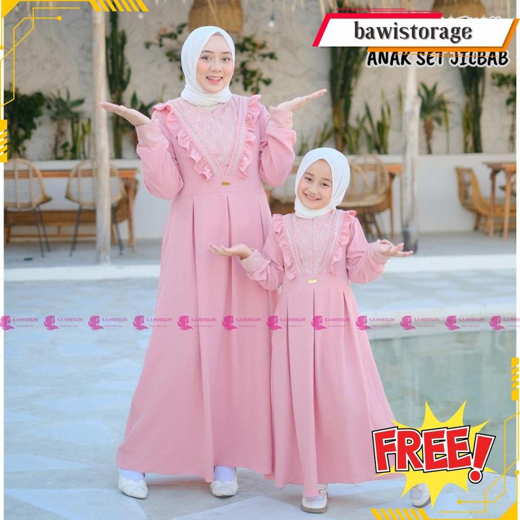 Rayana Dress Couple, Ibu Dan Anak Susun Gamis Couple, Gamis Ibu Dan Anak, Gamis Couple Renda Mymila 