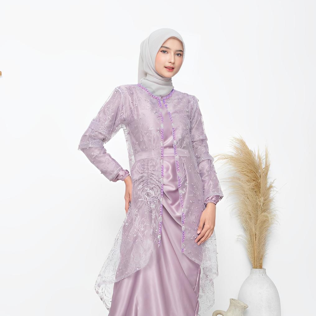 New Gamis Terbaru Aghnia Maxi Dress Brukat Gamis 3 Look Free Belt Kombinasi Tille Tutu Karet Pinggan