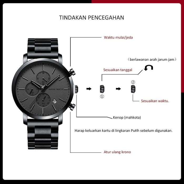 Hannah Martin Jam Tangan Pria 100% Original Tahan Air Cowok Kronograf Quartz Analog Laki 109G