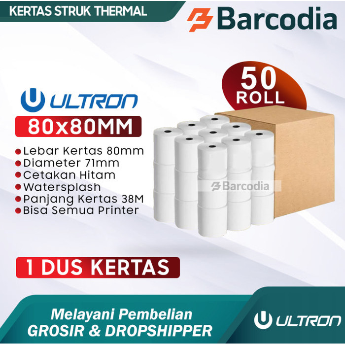 

terbaru !!! ( 1 dus ) kertas printer thermal 80x80 mm - 80mm - 80x80mm ultron ready