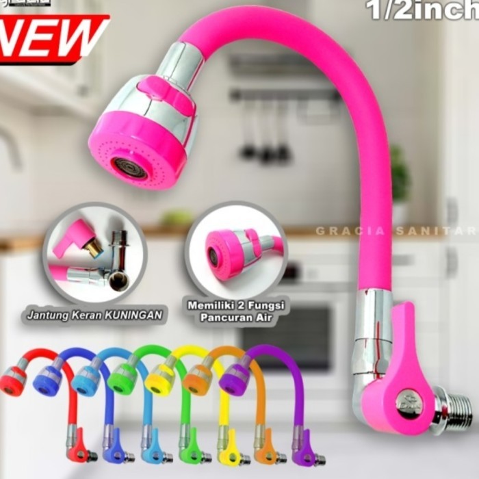 KRAN AIR CUCI PIRING FLEXIBEL WARNA PINK MERAH UNGU KUNING BIRU KODE 495