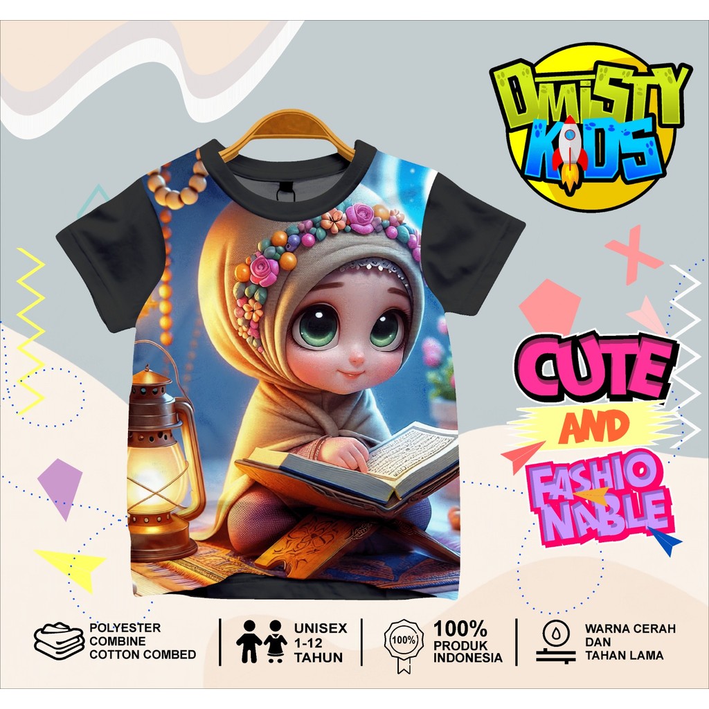 Baju Kaos Atasan Anak Printing 3D - MUSLIM 01