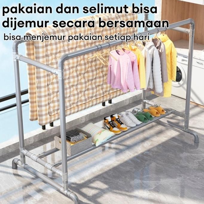 JEMURAN BAJU STAINLESS KUAT BESAR JEMURAN BAJU BESI GANTUNGAN BAJU BERDIRI BESAR 220*80*160CM