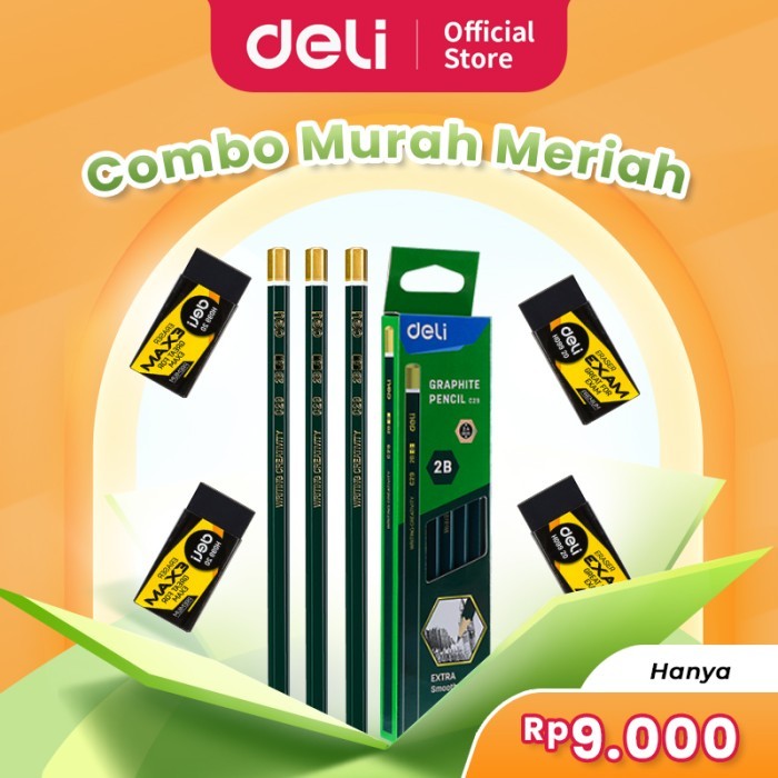 

TERLARIS! Deli Bundle Pensil Kayu 2B isi 12 x Penghapus Ujian / Graphite Pencil and Exam Eraser