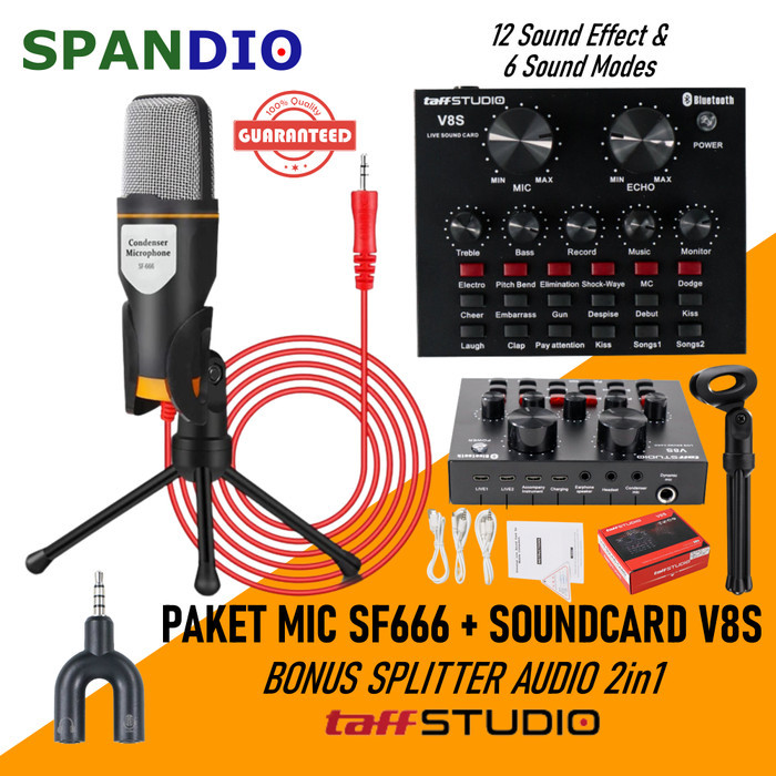 Paket Komplit Mic SF 666 Soundcard V8s V8 Plus Bluetooth Lengkap