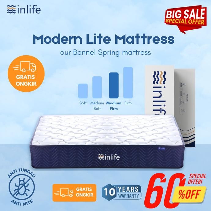 Promo Inlife Modern Lite Kasur Bonnell Spring Bed Anti Tungau Tinggi 20cm Ukuran Kasur 90x200 100x20