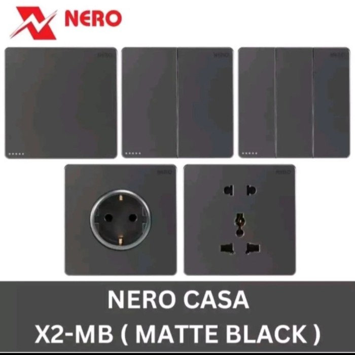 TERBARU STOP KONTAK NERO SAKLAR NERO CASA X2 MATTE BLACK HITAM