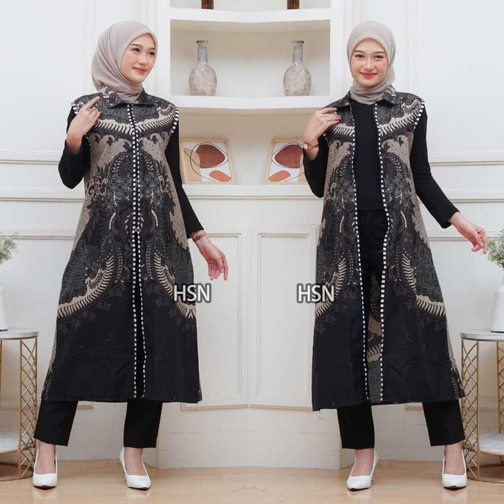 HOT DEALS Outer Batik Wanita full Resleting Depan Kombinasi Lurik Long Cardi Batik Motif Modern