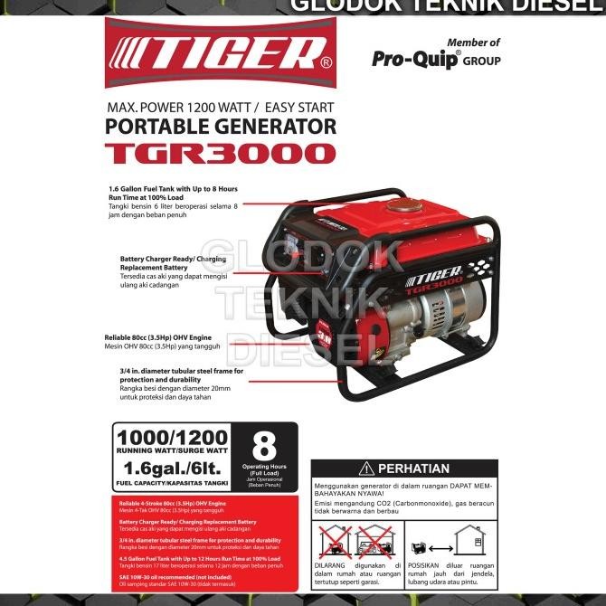 Genset Tiger 1200 Watt Tgr3000 Tiger Tgr 3000 / Genset 1000 Watt Tiger