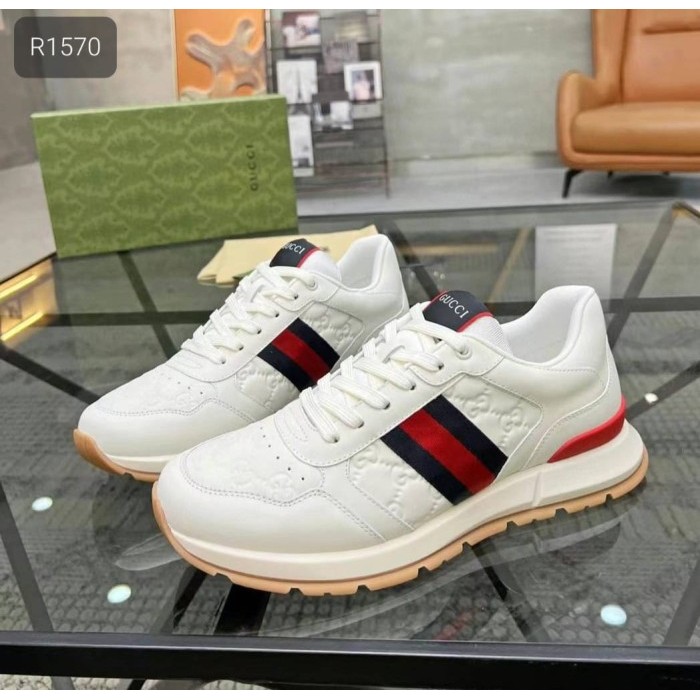 Sepatu Putih White - Black Sneaker Kasual Kulit pria wanita unisex Branded Motif Embos Quality Luxur