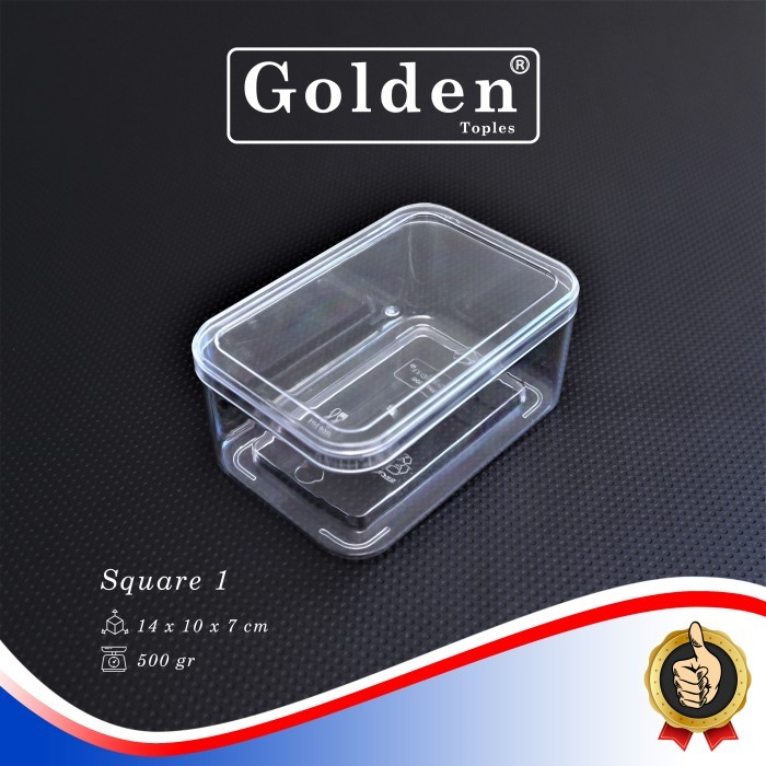 BERKUALITAS Toples Kue Persegi Panjang 500Gr / Toples Kue 500Gr / Toples Golden