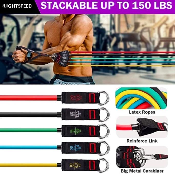 LIGHTSPEED RESISTANCE TUBE BAND/RESISTANCE 11 IN1SET TALI PEMBANTU GYM