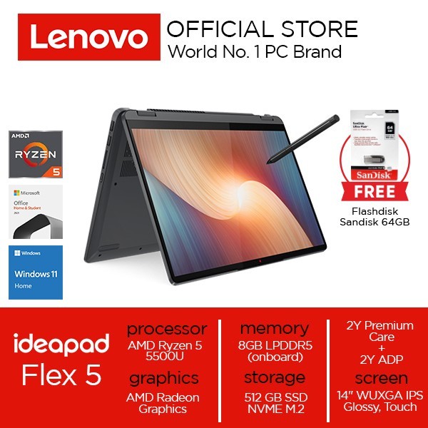 Lenovo Ideapad Flex 5 14Alc7 Ryzen 5 5500U 8Gb 512Gb W11 Ohs