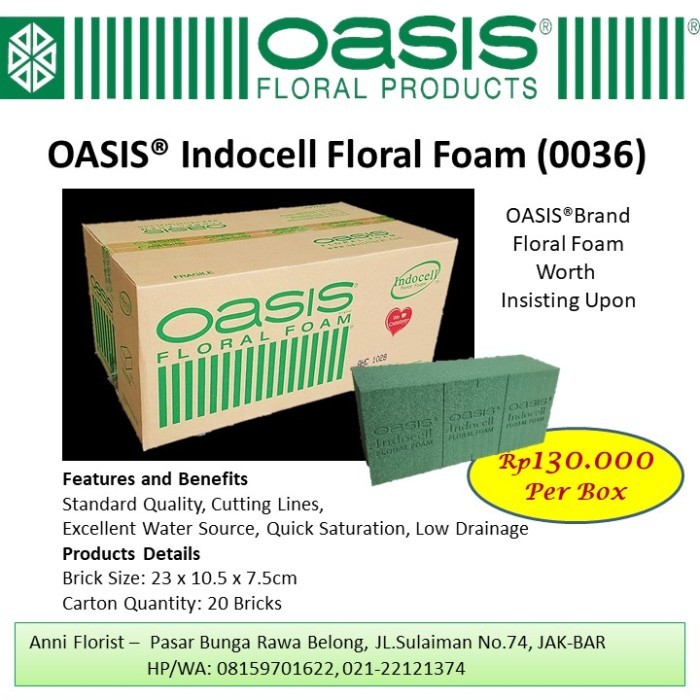 

Oasis Indocell Floral Foam 20 Pcs/Box Busa Bunga