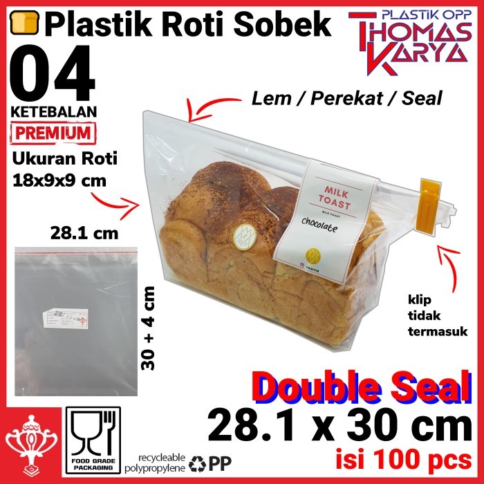 

28.1X30 Cm Plastik Opp Tebal (Lem) Plastik Roti Sobek Opp Double Seal