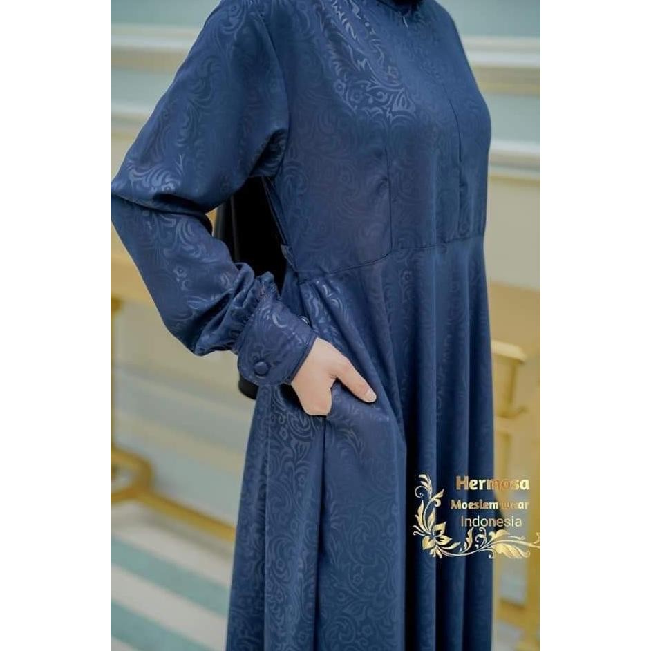 gamis syari navy-gamis wanita motif flower navy syari premium-gamis Terlaris