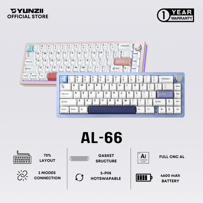 Yunzii AL66 / AL-66 Alumunium Mechanical Keyboard Gasket Wireless 3in1 Connection