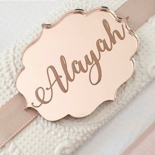 

Acrylic Mirror Ribbon Tag Hiasan Hampers Hang Tag Akrilik Label Grafir