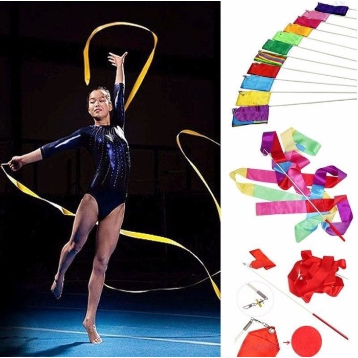 Tali Pita Tari Stik Balet Senam Ritmik Twirling Ribbon Gymnastic Stick