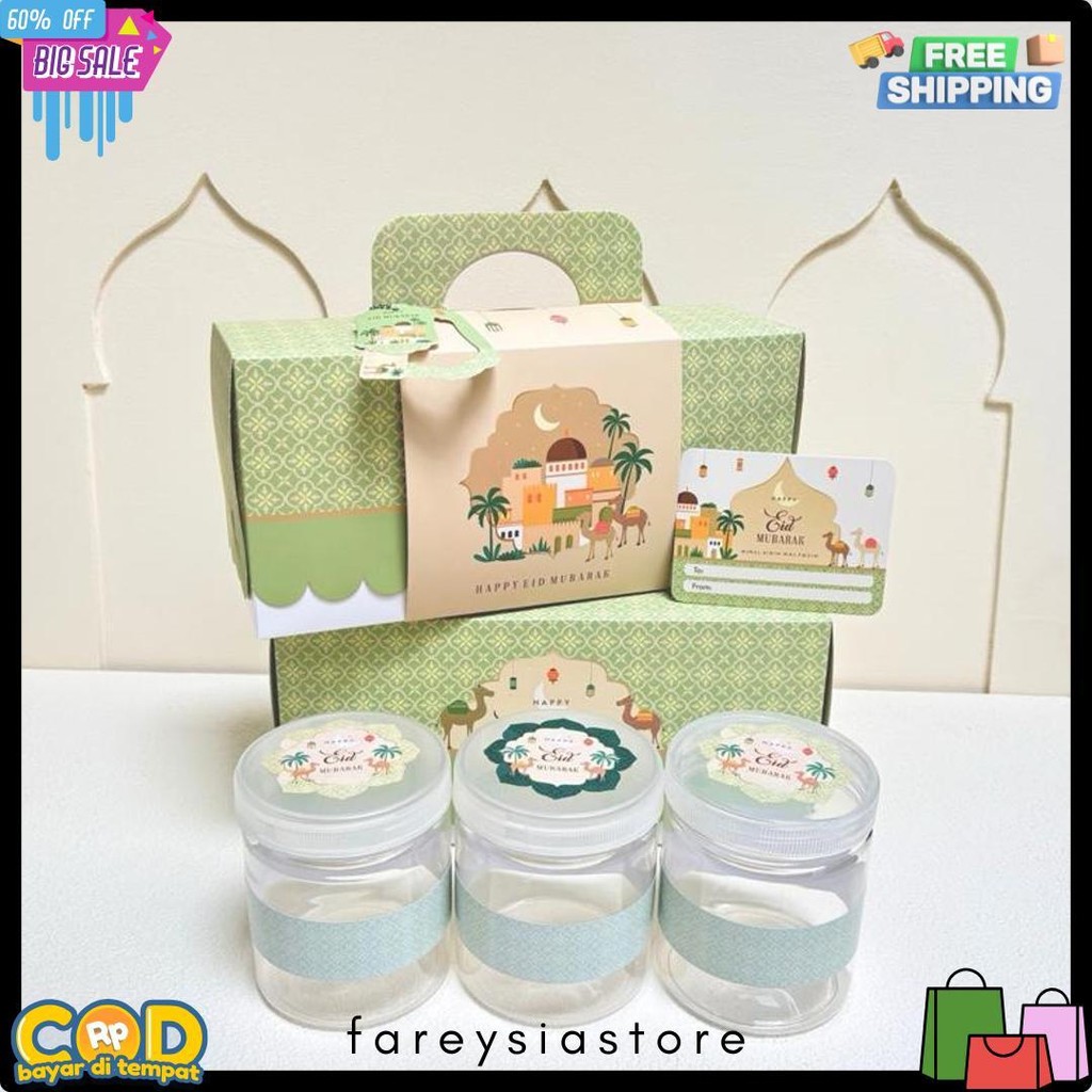 

5 Set Box Tenteng Chana 27.5X9.5X13Cm Box Lebaran Idul Fitri 3 Toples 500/600/800Ml Mr1 Diskon Setengah Harga