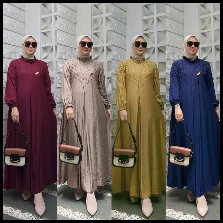 Terlaris Shanum Dress Gamis Muslim Wanita Polo Linen Cantik Kekinian Variasi Rempel Good Quality
