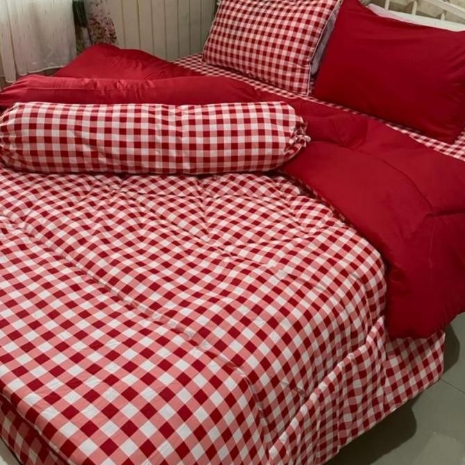 Grosir Sprei Kotak Kotak Star Picnic Merah/Cherry