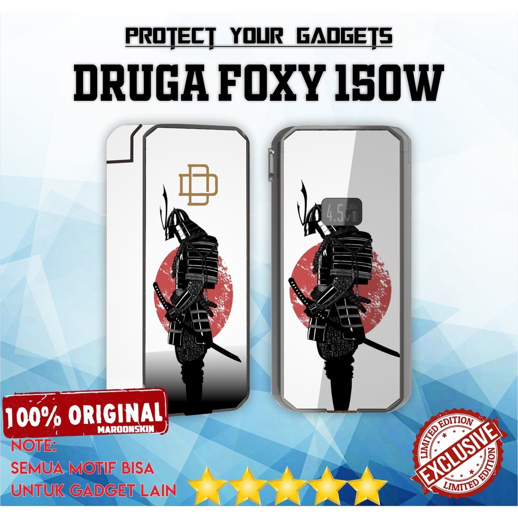 

Premium Cut - Mod Vape Druga Foxy 150w Samurai Garskin Stiker / Case Custom Terlaris 2PCS/ Fullbody