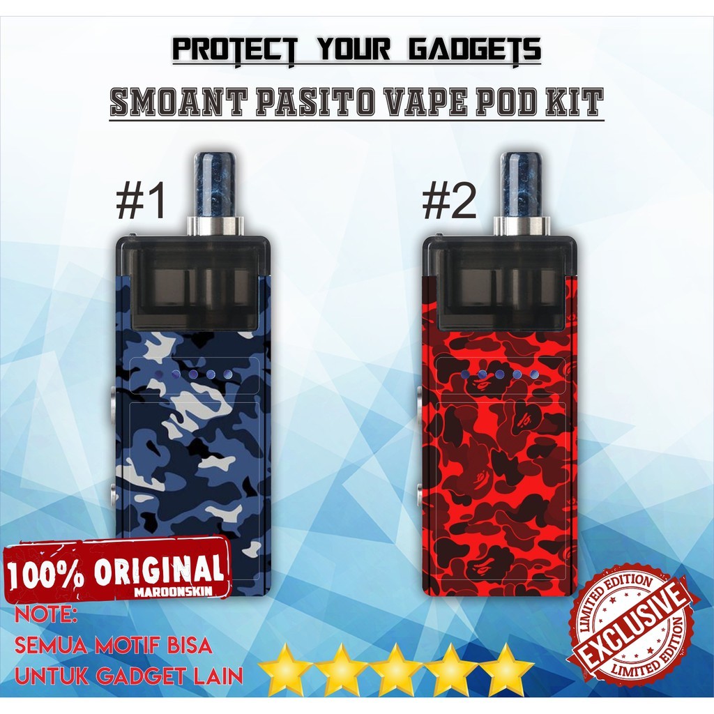 

Premium Cut - Smoant Pasito Vape Pod Kit Camo Garskin Stiker / Case Custom Terlaris 2PCS/ Fullbody